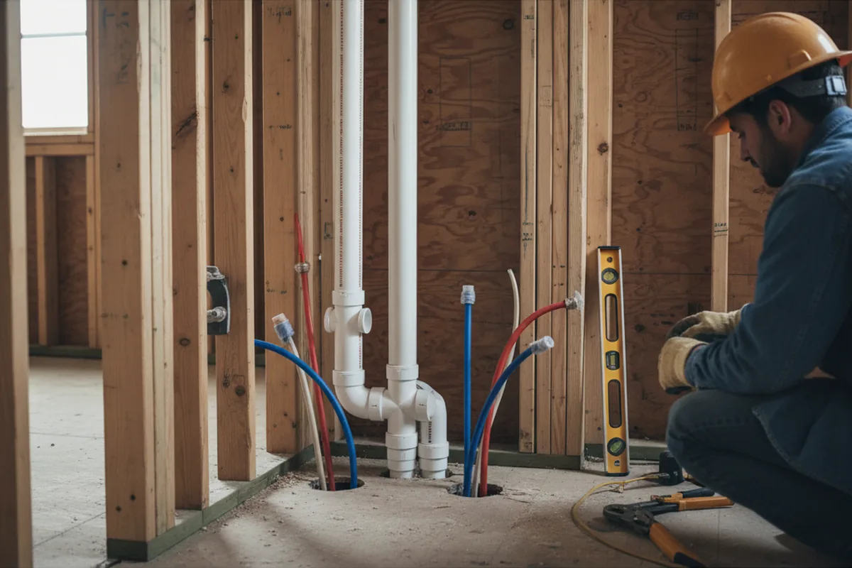 Drain and supply rough-in during Leak Detection in Malden